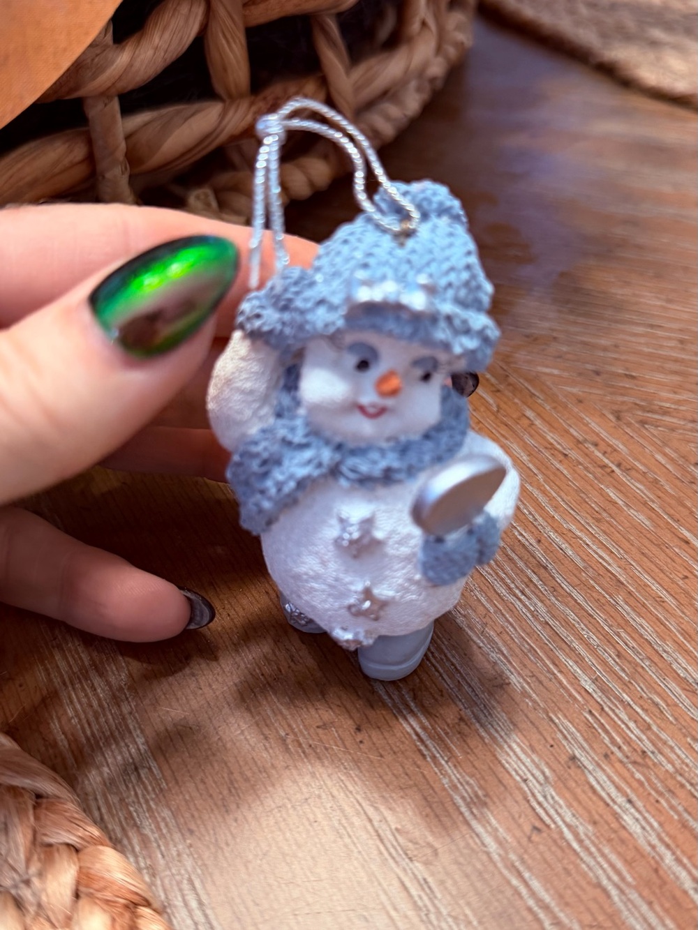 Blue & White Snowman Holiday Ornament with Knit Hat
